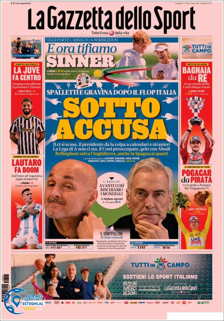 روزنامه ورزشی گاتزتا دلو اسپورت دوشنبه 11 تیر 1403 