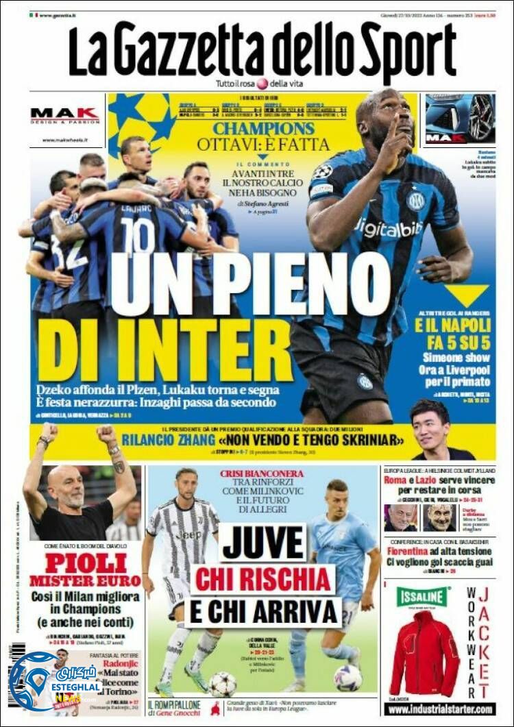 روزنامه ورزشی گاتزتا دلو اسپورت  پنجشنبه 5 آبان 1401 