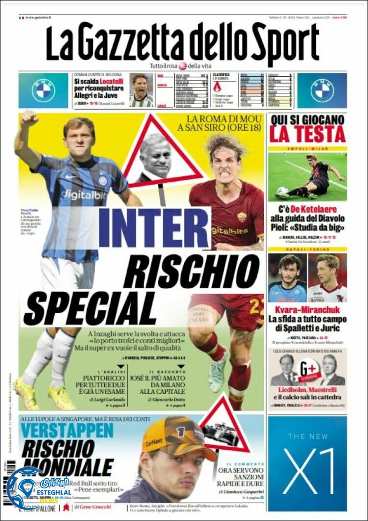 روزنامه ورزشی گاتزتا دلو اسپورت شنبه 9 مهر 1401