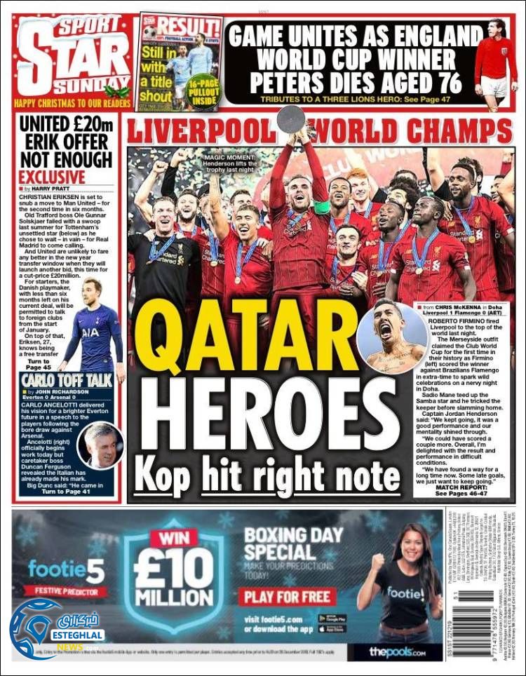 روزنامه ورزشی استار اسپورت یکشنبه 1 دی 1398