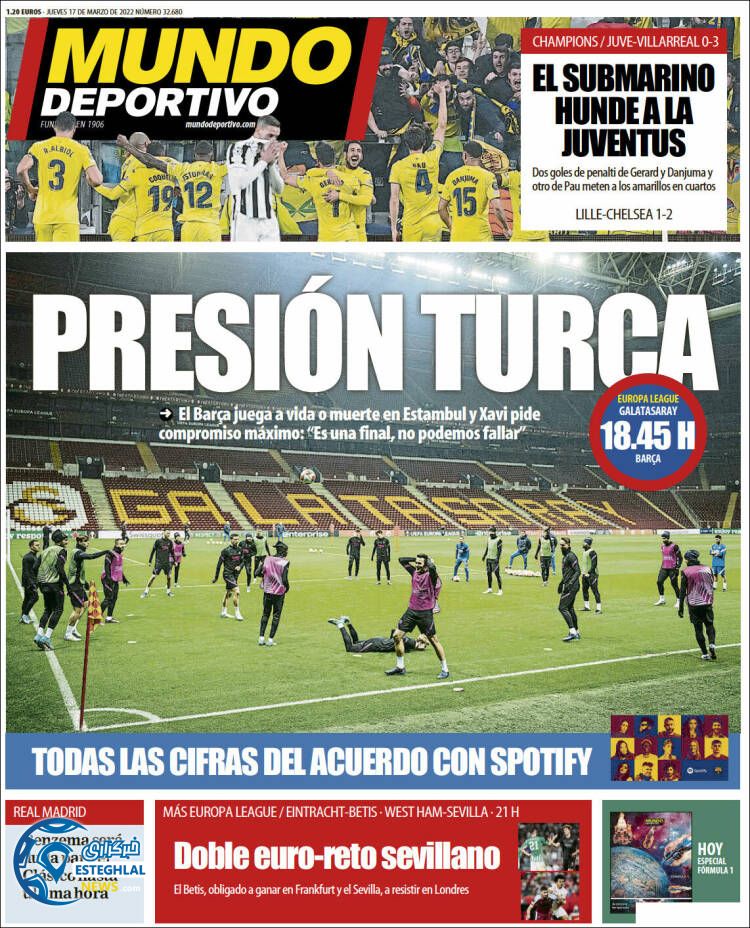 روزنامه ورزشی موندو دپورتیوو پنجشنبه 26 اسفند 1400