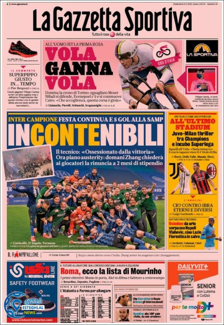 روزنامه ورزشی گاتزتا دلو اسپورت یکشنبه 19 اردیبهشت 1400