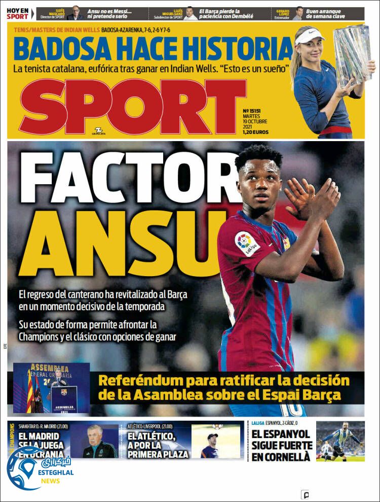 روزنامه ورزشی اسپورت سه شنبه 27 مهر 1400