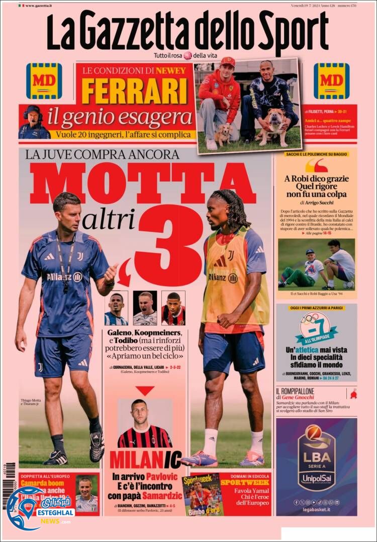 روزنامه  ورزشی گاتزتا دلو اسپورت جمعه 29 تیر 1403 