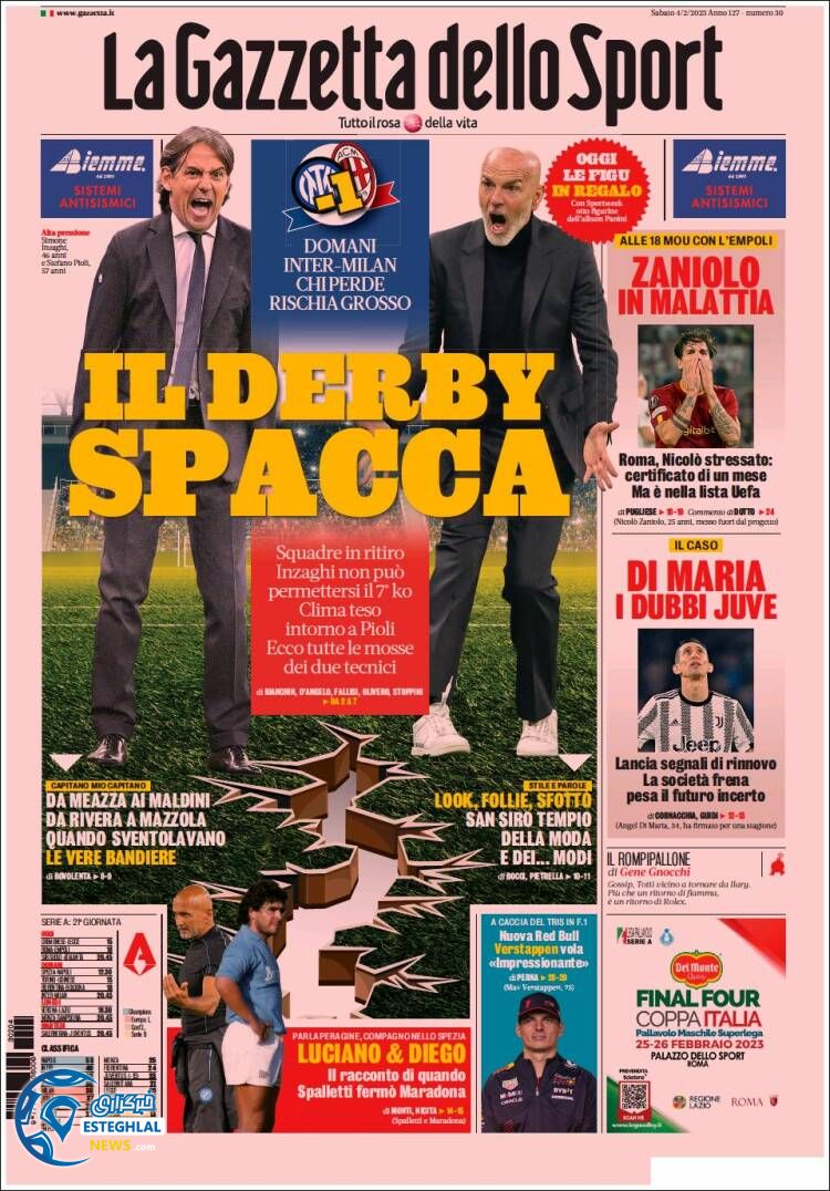 روزنامه ورزشی گاتزتا دلو اسپورت شنبه 15 بهمن 1401 