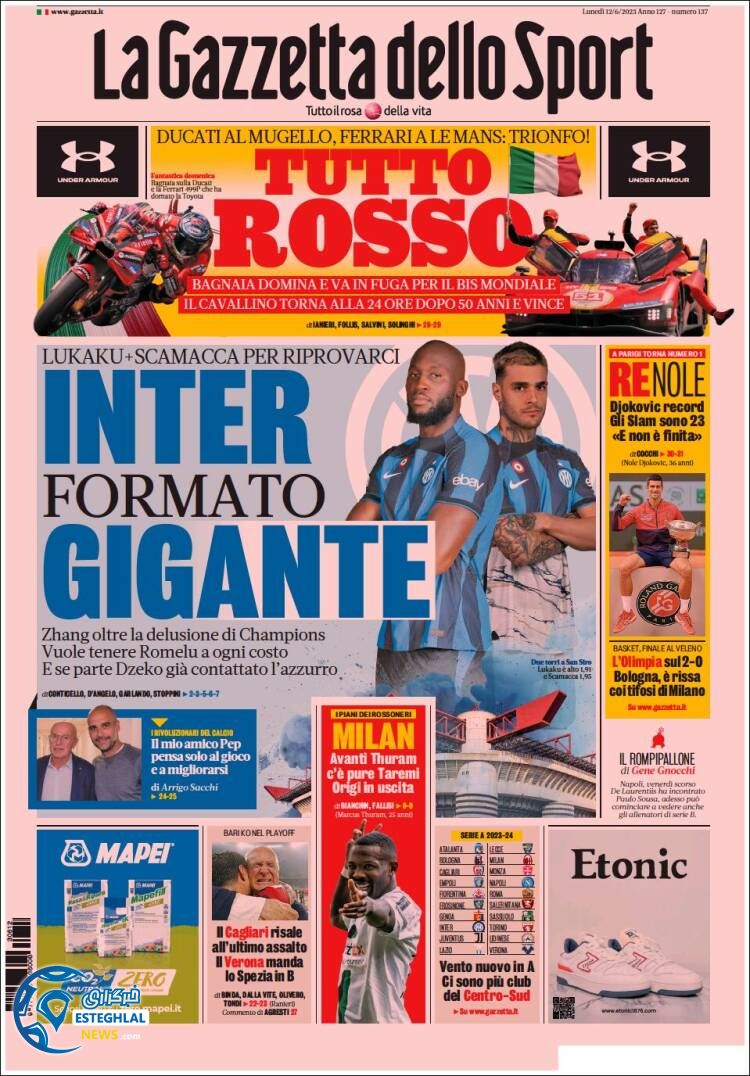 روزنامه ورزشی گاتزتا دلو اسپورت دوشنبه 22 خرداد 1402 