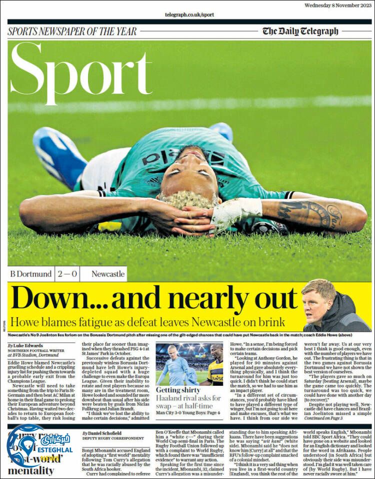 روزنامه ورزشی  تلگراف اسپورت چهارشنبه 17 آبان 1402 