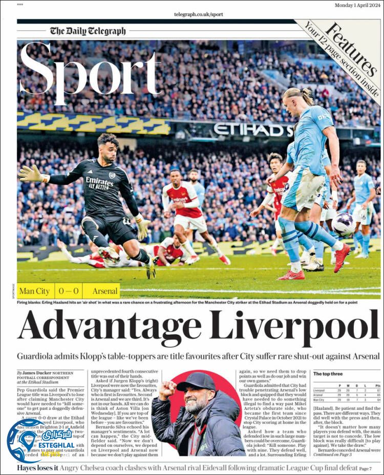 روزنامه ورزشی تلگراف اسپورت دوشنبه 13 فروردین 1403 