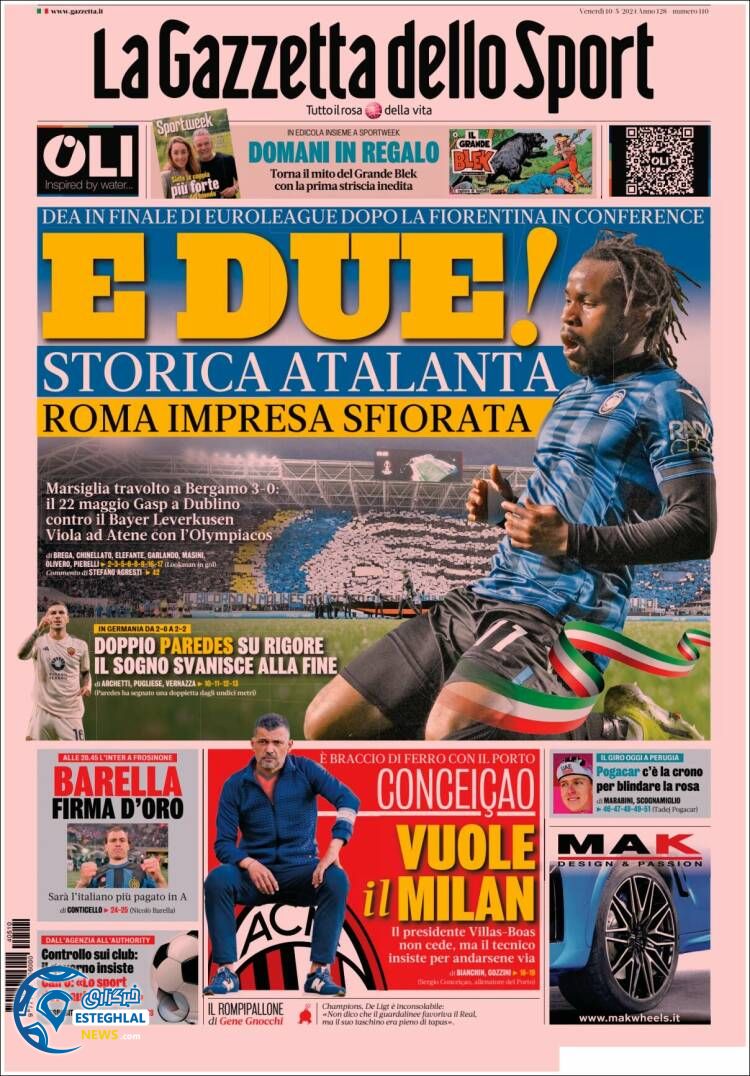 روزنامه ورزشی گاتزتا دلو اسپورت جمعه 21 اردیبهشت 1403 