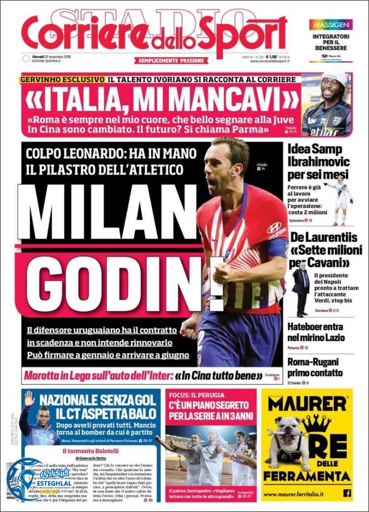 روزنامه ورزشی کوریره دلو اسپورت پنجشنبه 1 آذر 1397