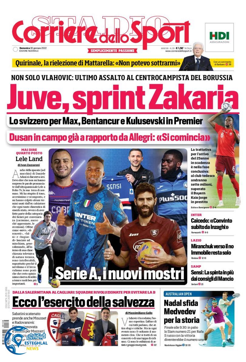 روزنامه ورزشی کوریره دلو اسپورت یکشنبه 10 بهمن 1400