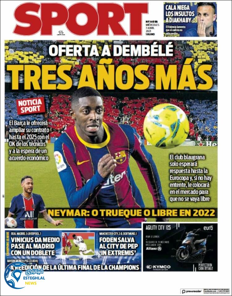 روزنامه ورزشی اسپورت چهارشنبه 18 فروردین 1400