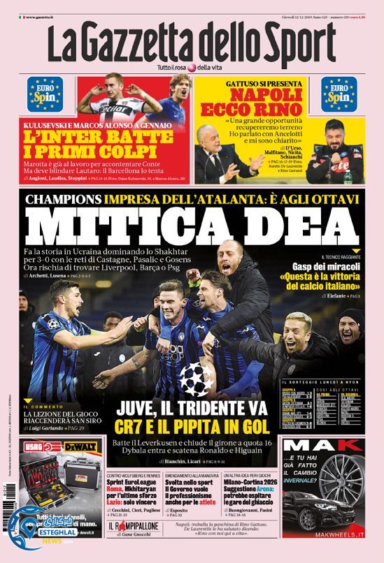 روزنامه ورزشی گاتزتا دلو اسپورت پنجشنبه 21 آذر 1398