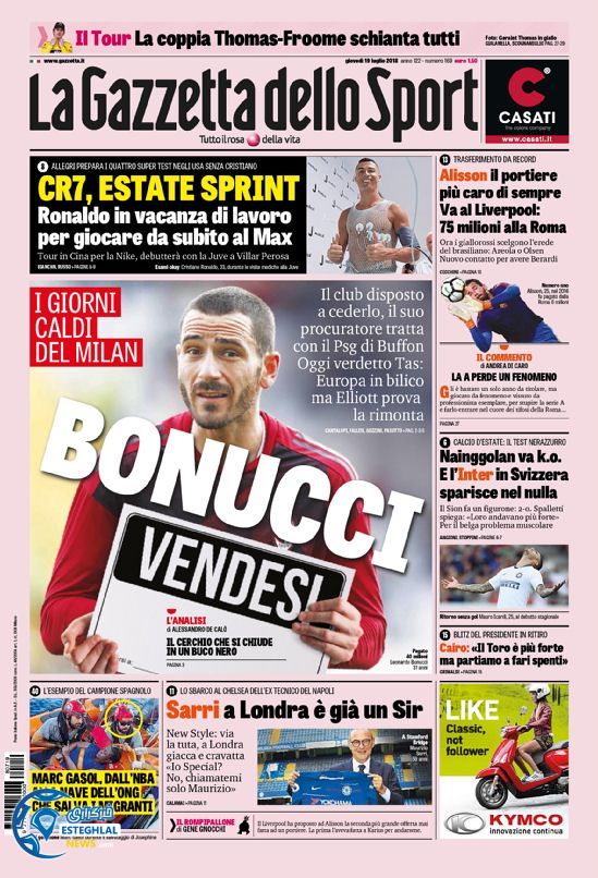 روزنامه ورزشی گاتزتا دلو اسپورت پنجشنبه 28 تیر 1397