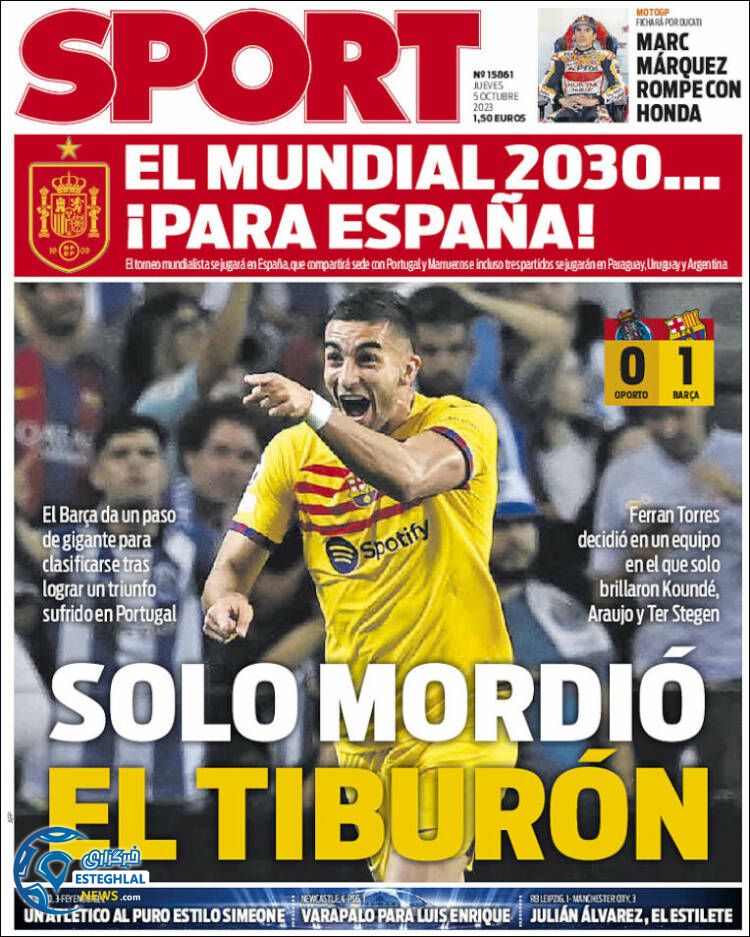 روزنامه ورزشی اسپورت پنجشنبه 13 مهر 1402 