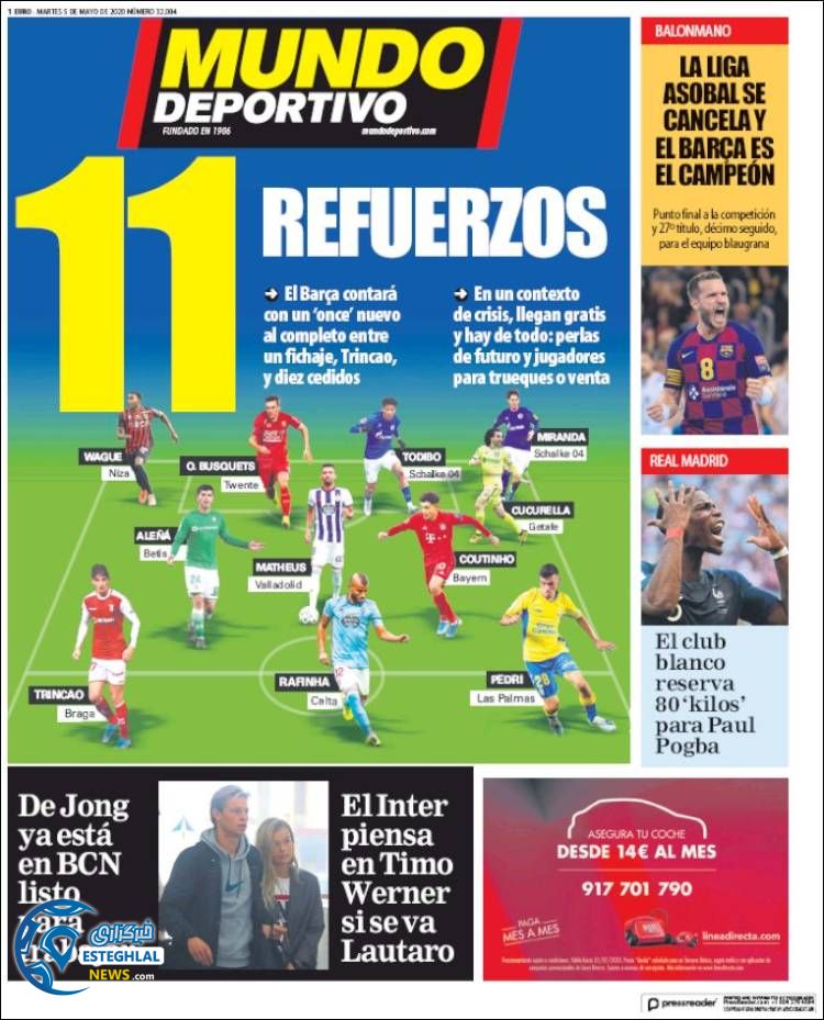 روزنامه ورزشی موندو دپورتیوو سه شنبه 16 اردیبهشت 1399