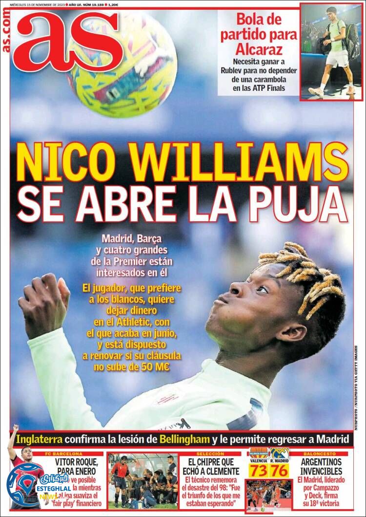 روزنامه ورزشی آ اس چهارشنبه 24 آبان 1402 