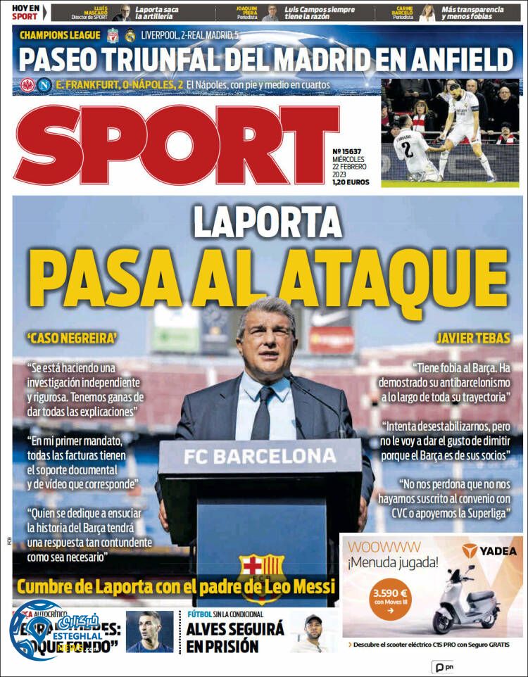 روزنامه ورزشی اسپورت چهارشنبه 3 اسفند 1401 