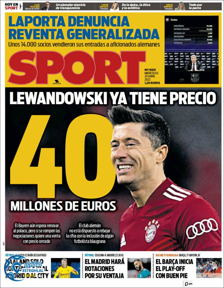 روزنامه ورزشی اسپورت چهارشنبه 31 فروردین 1401