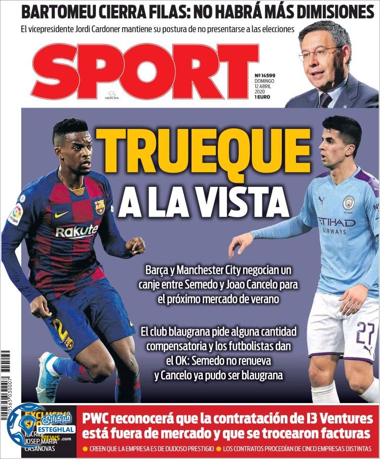 روزنامه ورزشی اسپورت یکشنبه 24 فروردین 1399