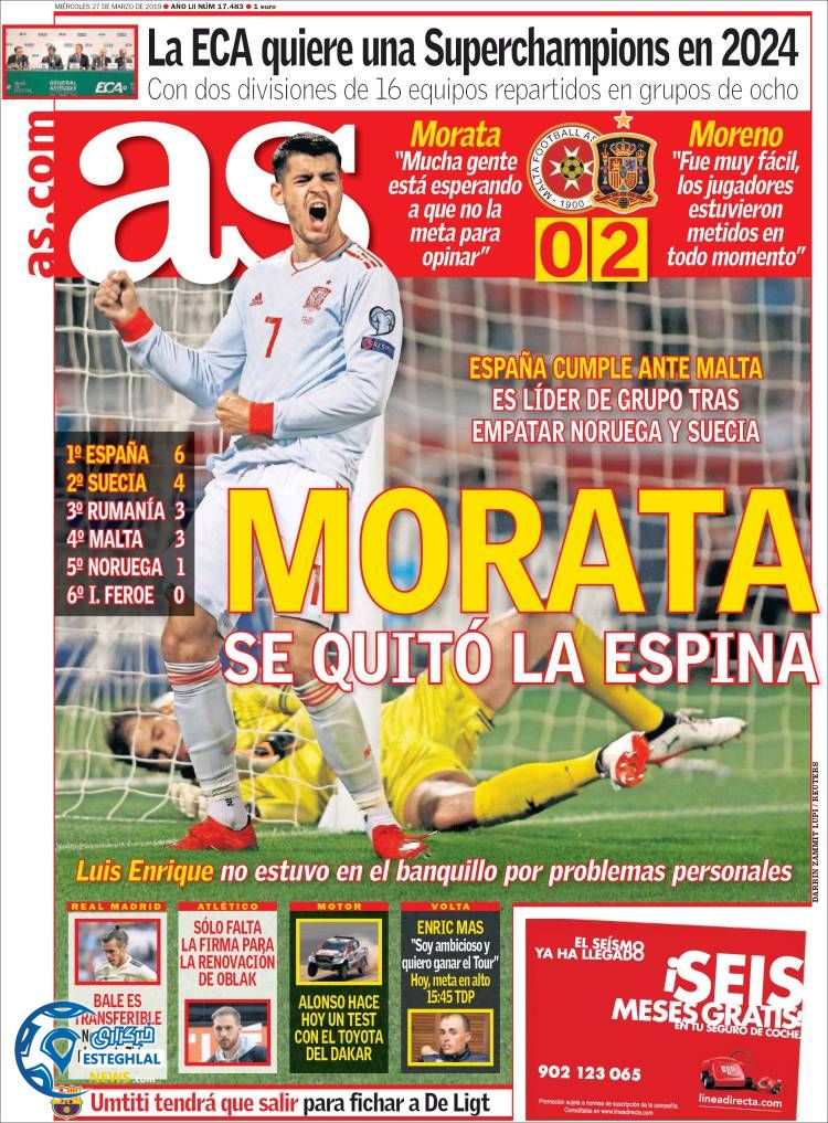 روزنامه ورزشی آاس چهارشنبه 7 فروردین 1398