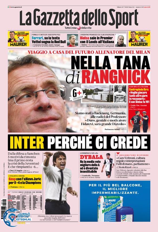 روزنامه ورزشی گاتزتا دلو اسپورت شنبه 28 تیر 1399