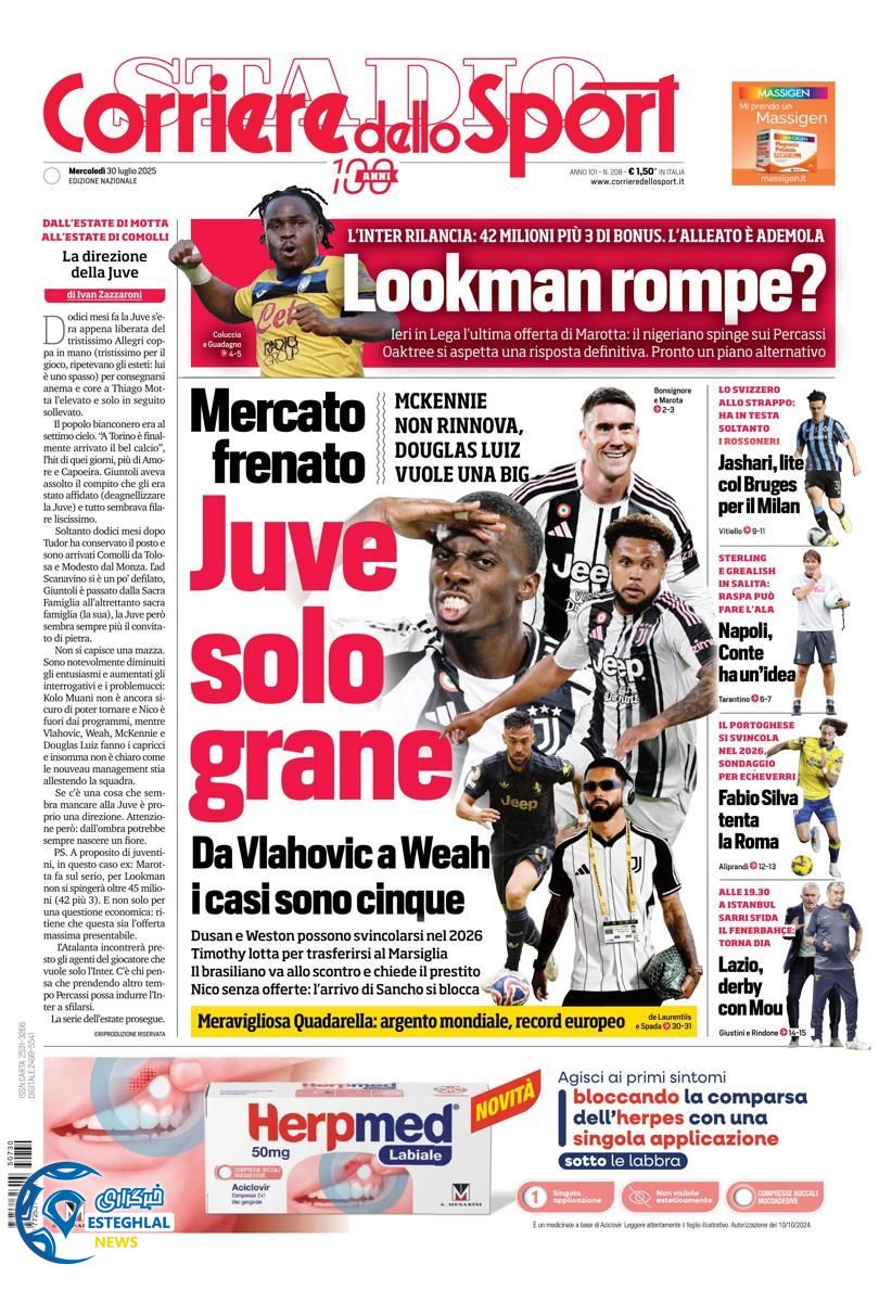 روزنامه ورزشی کوریره دلو اسپورت چهارشنبه 8 مرداد 1404 