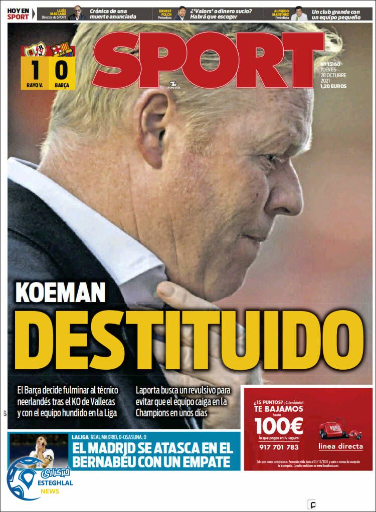 روزنامه ورزشی اسپورت پنجشنبه 6 آبان 1400 