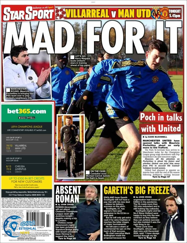 روزنامه ورزشی استار اسپورت سه شنبه 2 آذر 1400