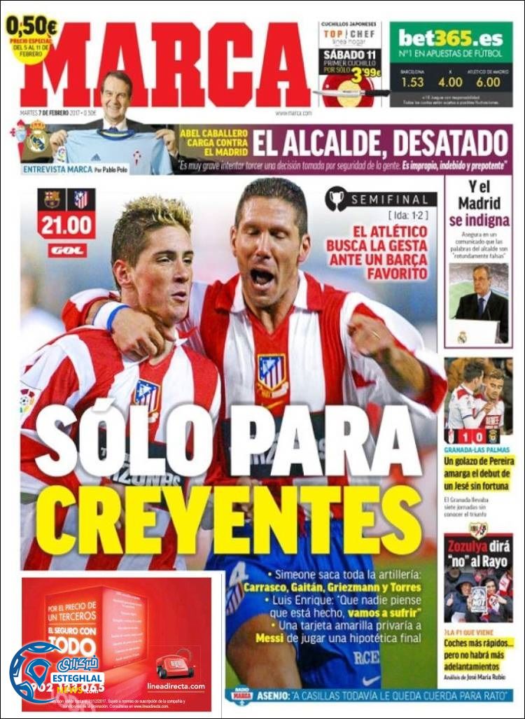 صفحه اول روزنامه های ورزشی جهان 19 بهمن