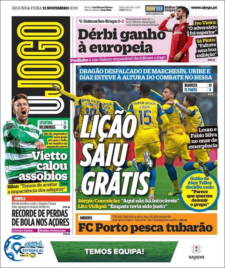 روزنامه ورزشی جوگو دوشنبه 20 آبان 1398