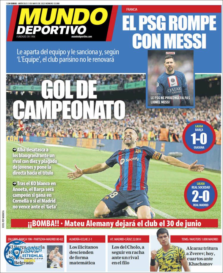 روزنامه  ورزشی موندو دپورتیوو چهارشنبه 13 اردیبهشت 1402 