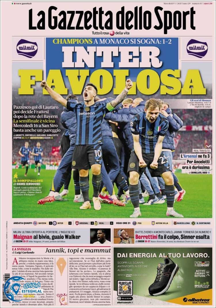 روزنامه ورزشی گاتزتا دلو  اسپورت چهارشنبه 20 فروردین 1404