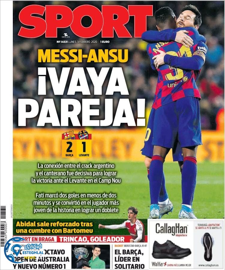 روزنامه ورزشی اسپورت دوشنبه 14 بهمن 1398