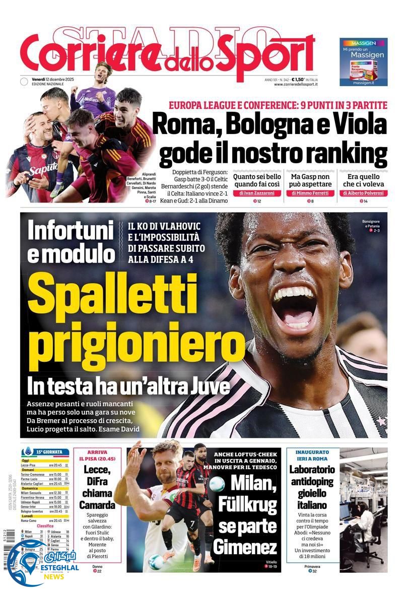 روزنامه  ورزشی کوریره دلو اسپورت جمعه 21 آذر 1404 