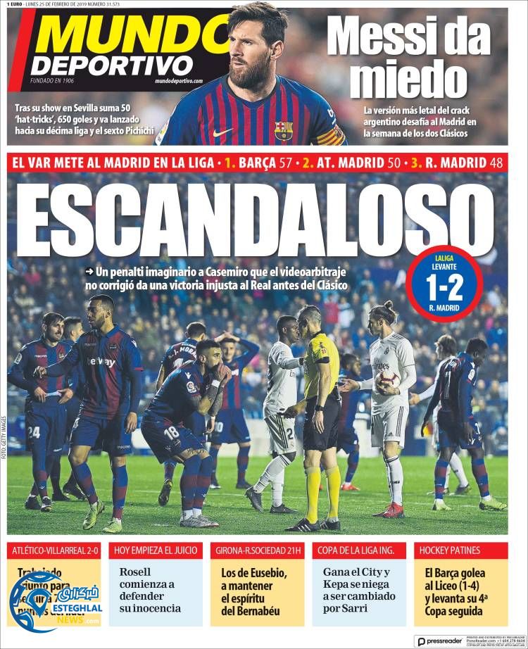 روزنامه ورزشی موندو دپورتیوو دوشنبه 6 اسفند 1397