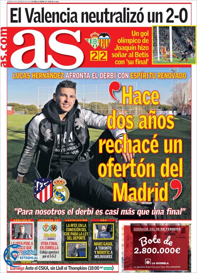 روزنامه ورزشی آ اس جمعه 19 بهمن 1397