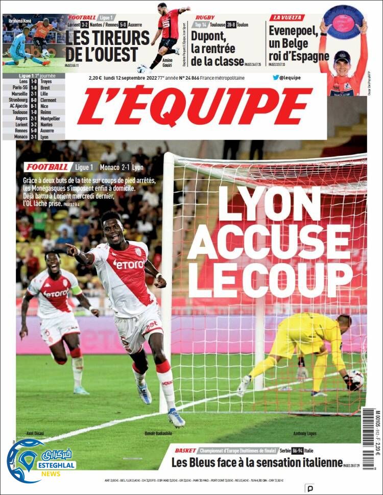 روزنامه  ورزشی اکیپ دوشنبه 21 شهریور 1401