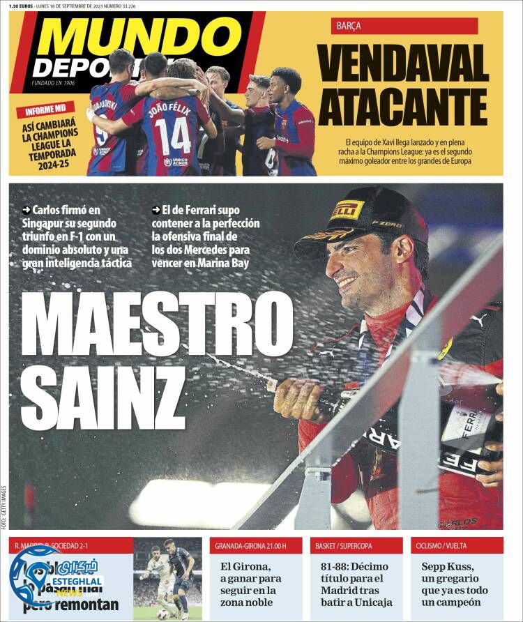 روزنامه ورزشی موندو دپورتیوو دوشنبه 27 شهریور 1402 