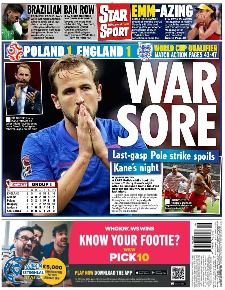 روزنامه ورزشی استار اسپورت پنجشنبه 18 شهریور 1400