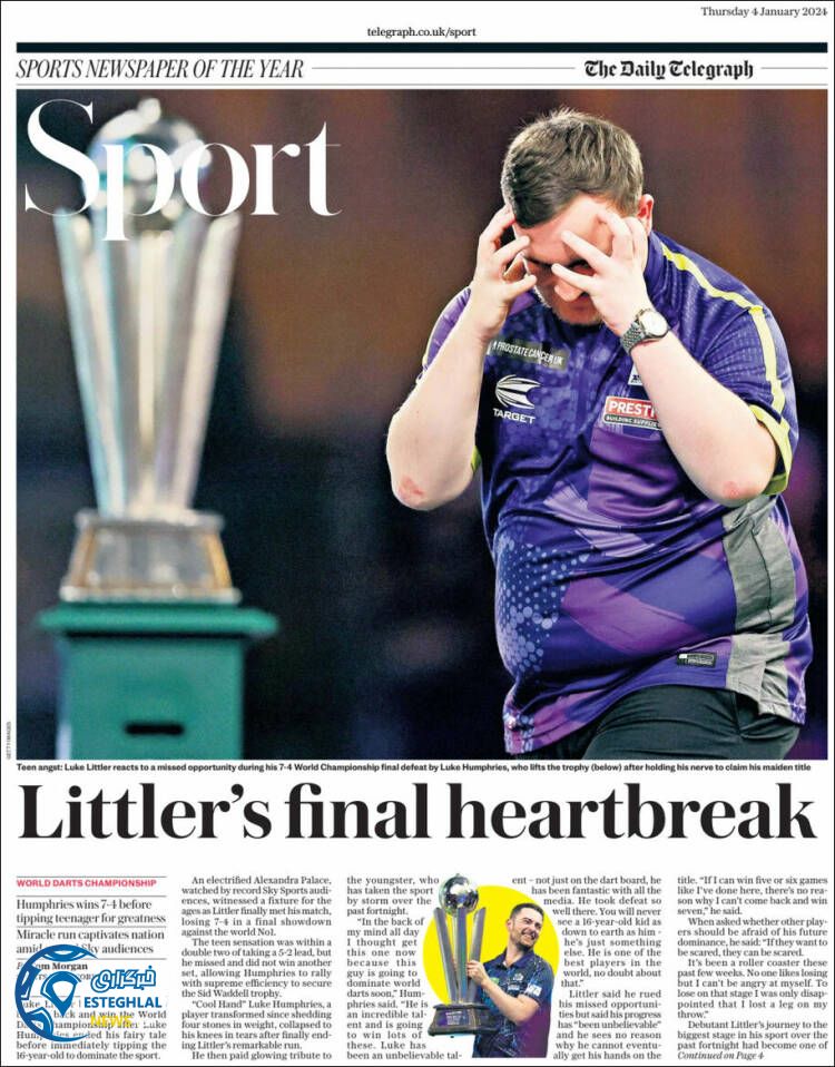 روزنامه ورزشی تلگراف اسپورت پنجشنبه 14 دی 1402 