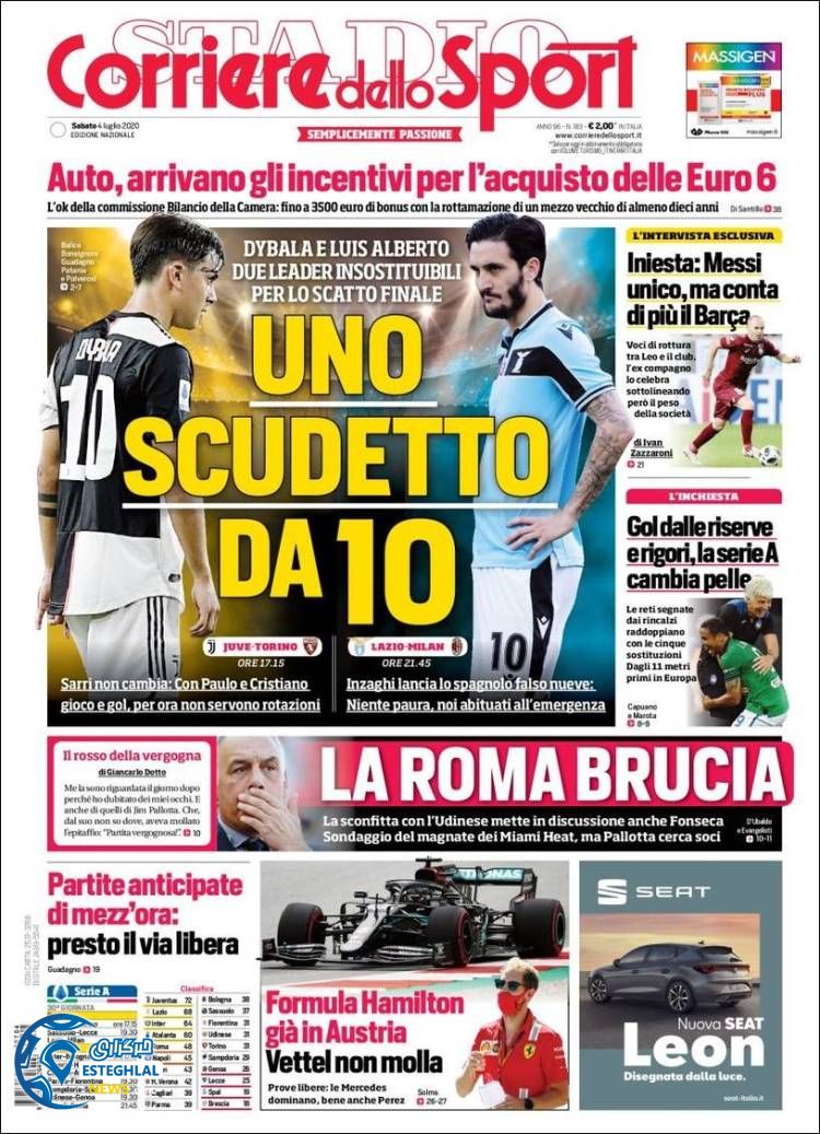 روزنامه ورزشی کوریره دلو اسپورت شنبه 14 تیر 1399