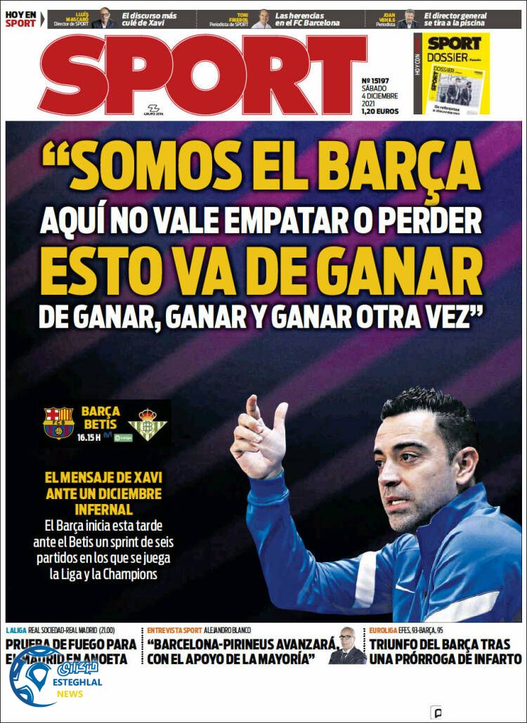 روزنامه ورزشی اسپورت شنبه 13 آذر 1400