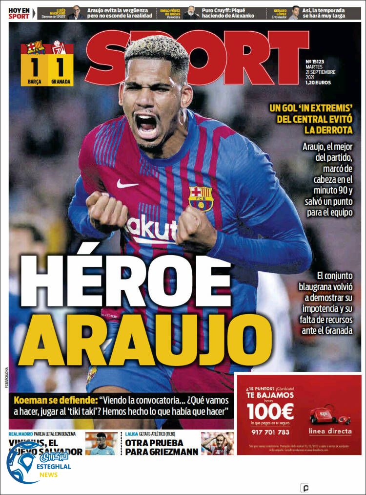 روزنامه ورزشی اسپورت سه شنبه 30 شهریور 1400