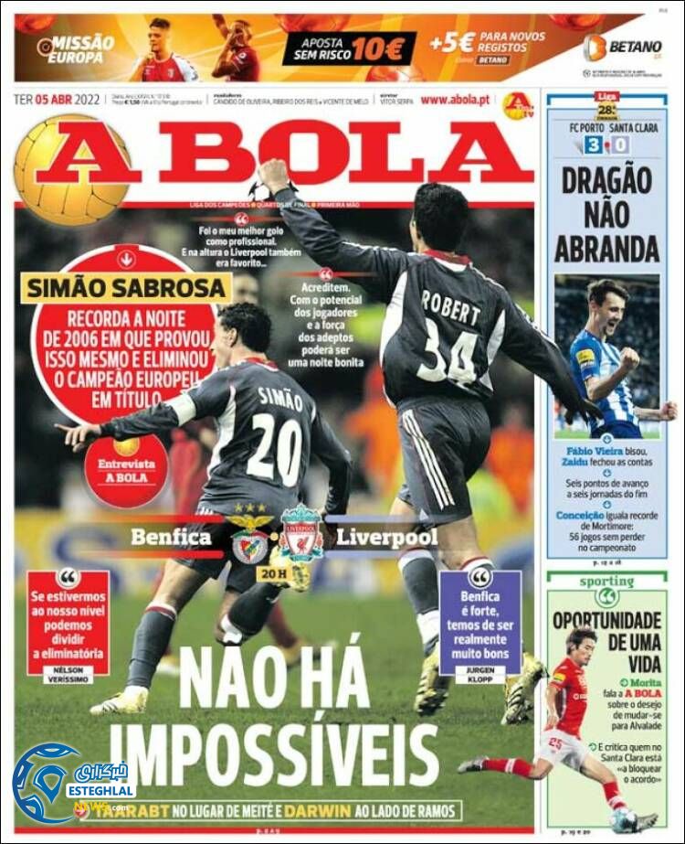 روزنامه ورزشی آبولا سه شنبه 16 فروردین 1401