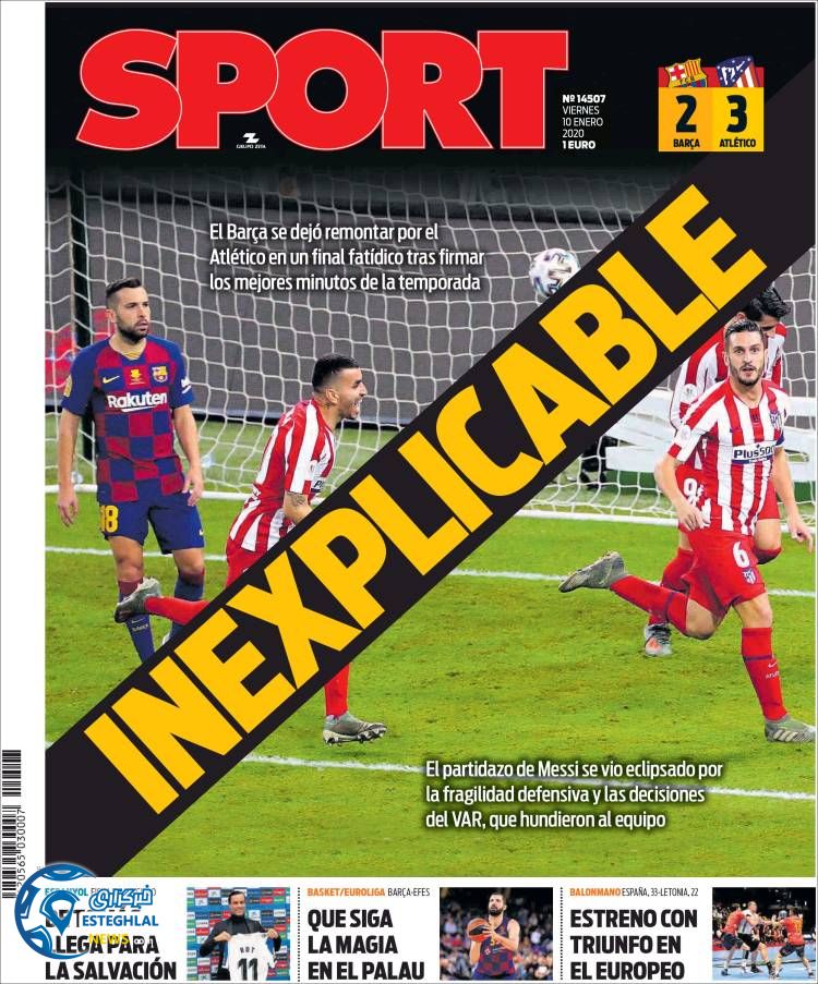 روزنامه ورزشی اسپورت جمعه 20 دی 1398