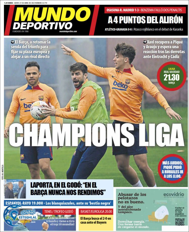 روزنامه ورزشی موندو دپورتیوو پنجشنبه 1 اردیبهشت 1401