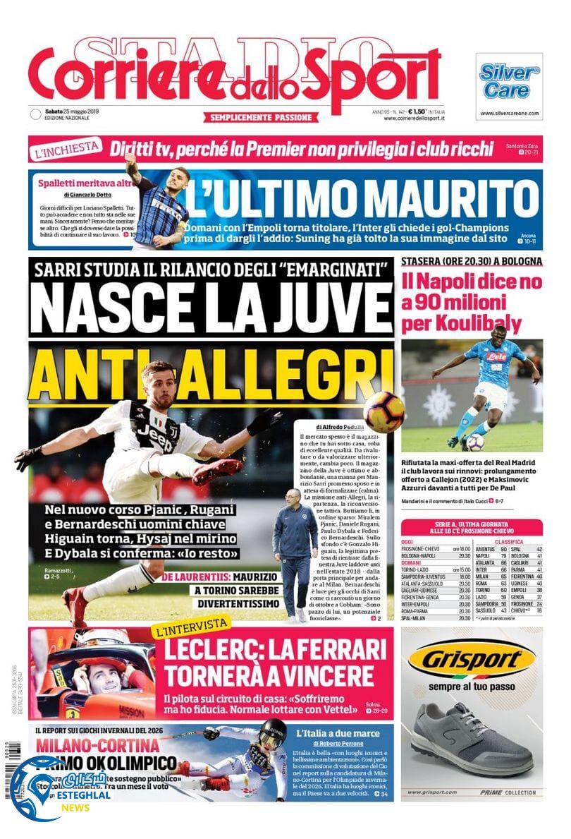 روزنامه ورزشی کوریره دلو اسپورت شنبه 4 خرداد 1398