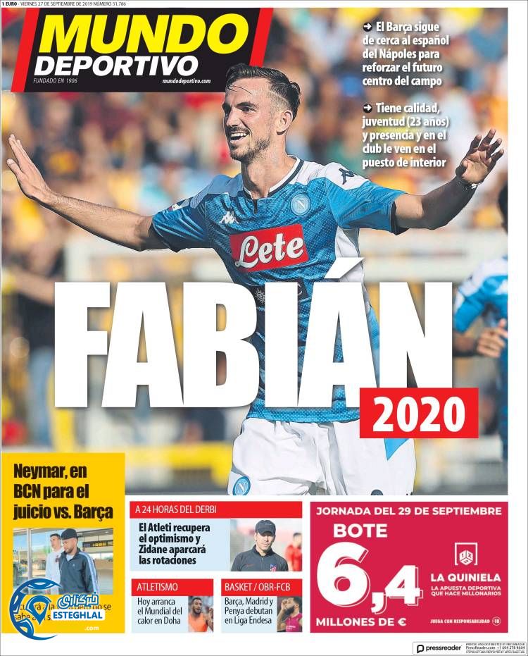 روزنامه ورزشی موندو پورتیوو جمعه 5 مهر 1398