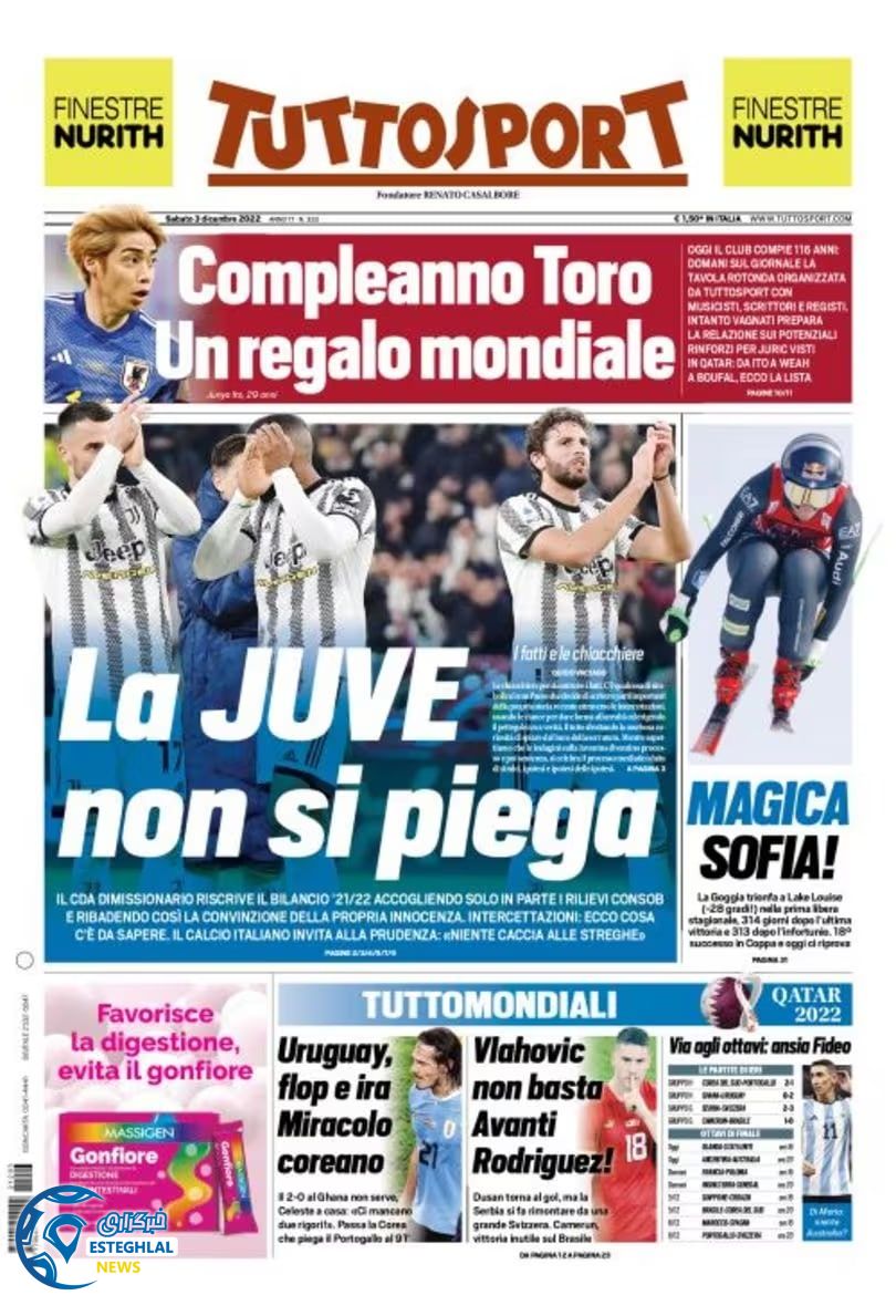 روزنامه ورزشی توتو اسپورت شنبه 12 آذر 1401